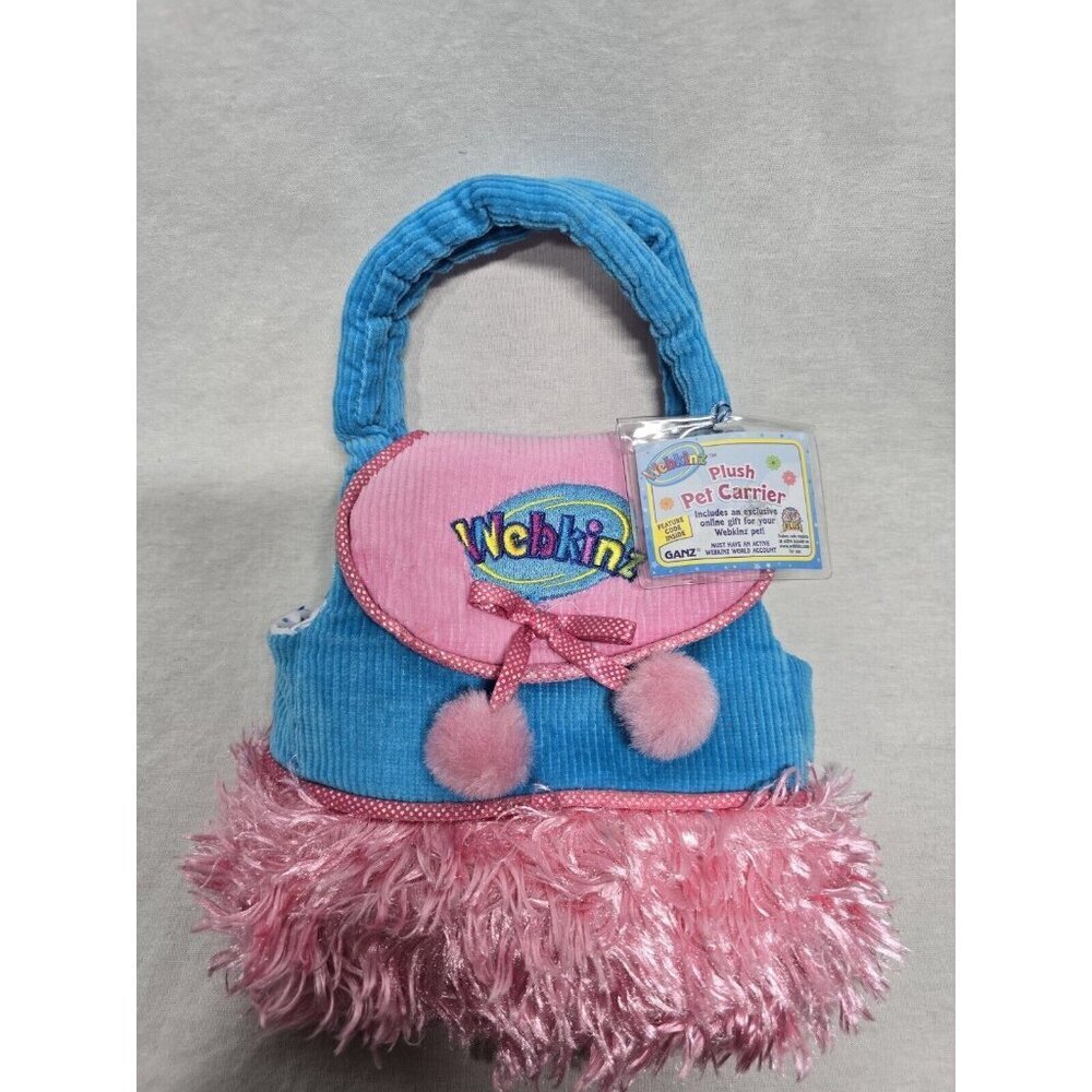 Webkinz Plush Purse Pink and Blue Stuffed Animal Holder- With Sealed Code